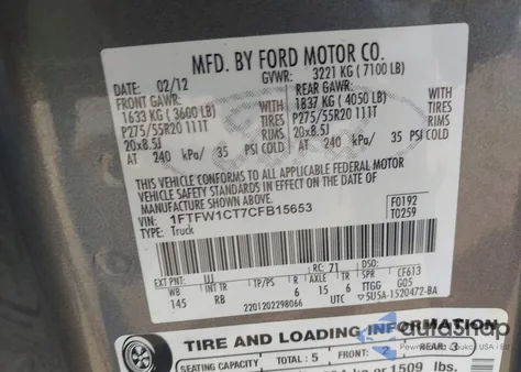 2012 Ford F-150 Fx2 from USA, damaged, VIN 1FTFW1CT7CFB15653